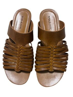Trask Sandra Brown Leather Huarache Slide Sandals Women’s Size 9 Comfort Slip On